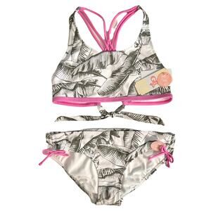 KIDS GIRLS Pink & Green Tropical Floral Hawaiian Swim Suit Bikini SET – Size 16
